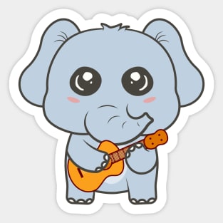 Adorable Elephant Playing Acoustic Guitar Cartoon Sticker